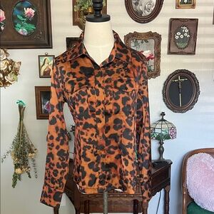 Bebe Orange and Black Animal Print Shirt